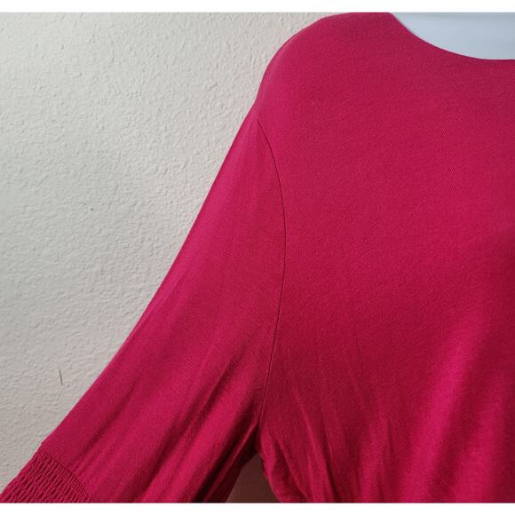 Cato Fuchsia Crisscross V Neck Bell Sleeves Top Large Lightweight Soft Stretchy - Picture 6 of 7